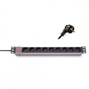   KELINE 620S10 19" 1U 9x250V Schuko aljzat 2,3m kapcsolós elosztósor