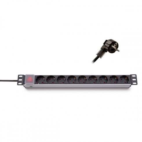 KELINE 620S10 19" 1U 9x250V Schuko aljzat 2,3m kapcsolós elosztósor