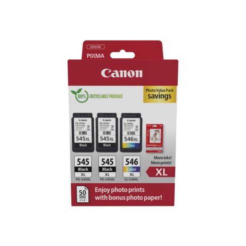 Canon PG-545XLx2 (2x15 ml) + CL-546XL (1x13 ml) + 50 lap GP501 10x15 fényes fotópapír Multipack