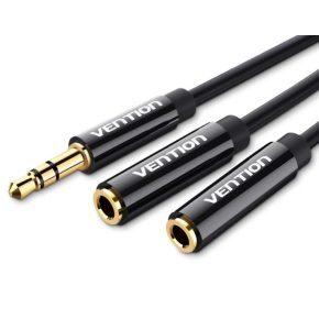   Vention 3.5mm jack/M -> 2*3.5mm jack/F,  (ABS, stereo splitter, fekete), 0,3m kábel
