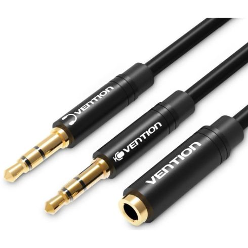 Vention 2*3.5mm jack/M -> 3.5mm jack/F, (ABS, audio, fekete), 0,3m, kábel