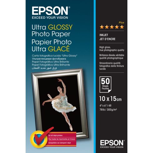 Epson ultra fényes fotópapír (10x15,  50 lap, 300g)
