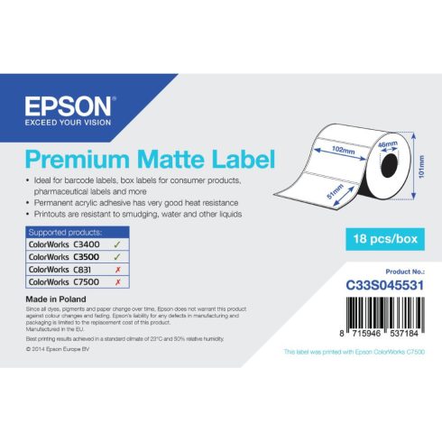 Epson Prémium Matt inkjet 102mm x 51mm 650 címke/tekercs
