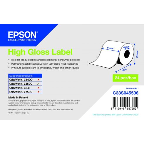 Epson magasfényű inkjet címke 51mm x 33m