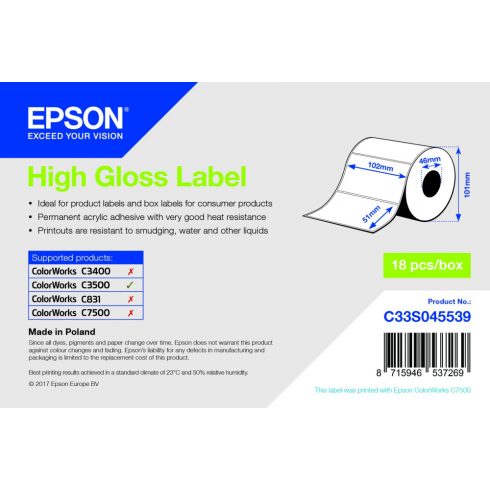 Epson magasfényű inkjet 102mm x 51mm 610 címke /tekercs