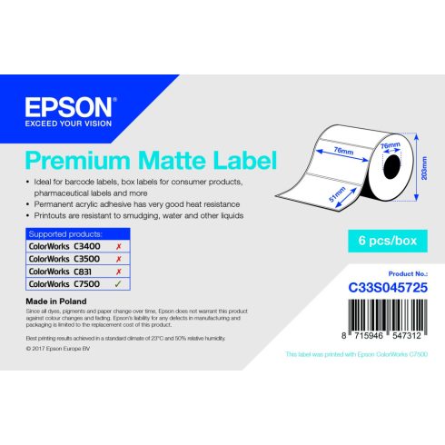 Epson prémium matt inkjet 76mm x 51mm 2310 címke/tekercs
