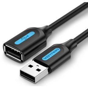   Vention USB-A 2.0/M -> USB-A 2.0/F (hosszabbító, PVC fekete), 2m, kábel
