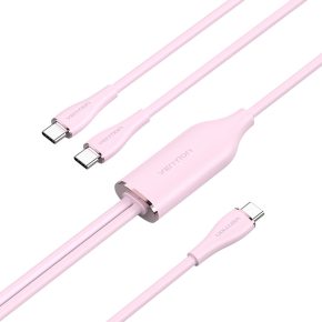   Vention USB-C 2.0/M -> 2*USB-C/M,  (5A,szilikon,pink), 1,5m, kábel