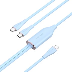   Vention USB-C 2.0/M -> 2*USB-C/M,  (5A,szilikon,kék), 1,5m, kábel