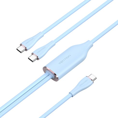 Vention USB-C 2.0/M -> 2*USB-C/M,  (5A,szilikon,kék), 1,5m, kábel