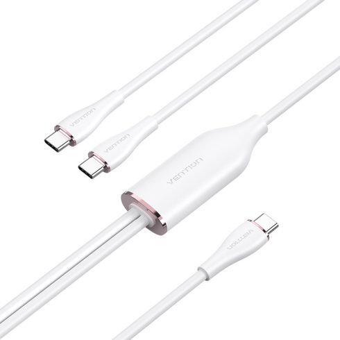 Vention USB-C 2.0/M -> 2*USB-C/M,  (5A,szilikon,fehér), 1,5m, kábel