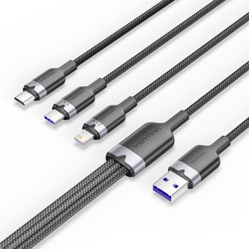 Vention USB-A 2.0/M -> USB-C/Lightning/Micro USB-B, 1,5m,(fekete,6A,3in1), kábel