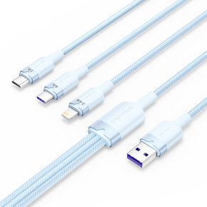   Vention USB-A 2.0/M -> USB-C/Lightning/Micro USB-B, 1,5m,(blue,6A,3in1), kábel