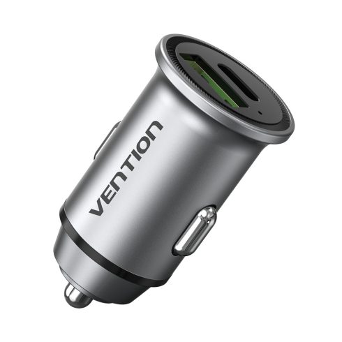 Vention USB-A+C (2port,18/20W, szürke, szivargyújtós), töltő