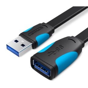 Vention USB 3.0,  (hosszabbító, lapos, fekete), 1m, kábel